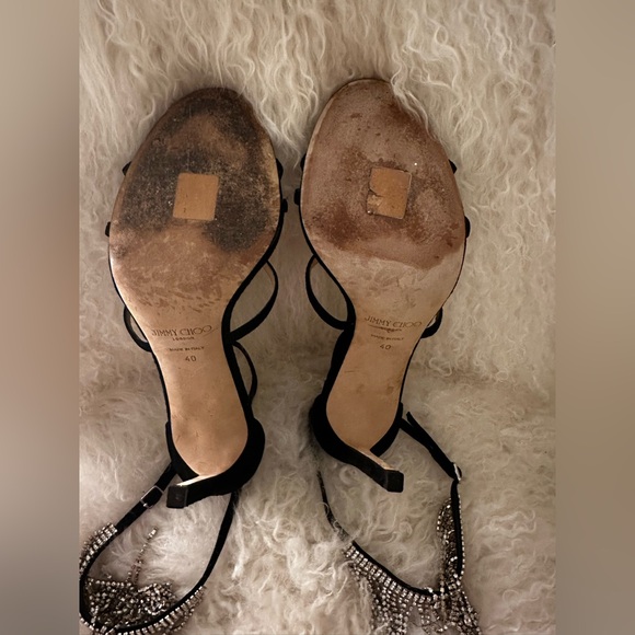 Jimmy Choo Bijou Suede Black Heels with Crystal Drape - Picture 7 of 8